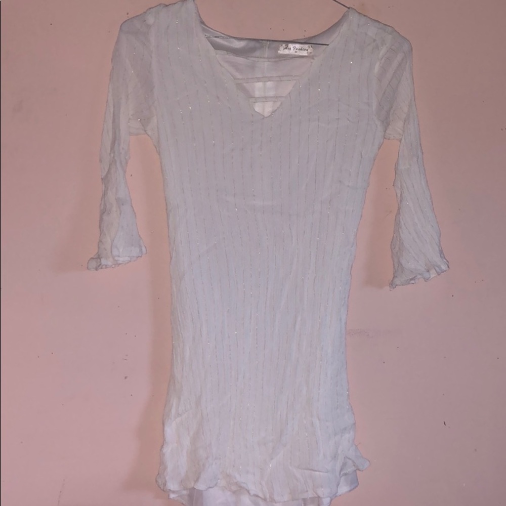 White with gold stripes long sleeved dress